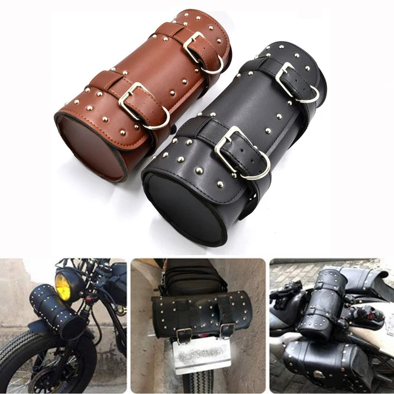 Universal Motorcycle Tool Storage Bag PU Leather Tool Tail Bag Front Fork Roll Saddle Luggage Bag Waterproof Bicycle Accessories