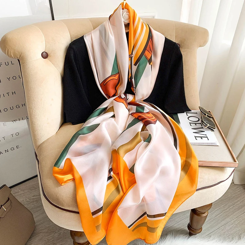 180*90cm New Style Silk Scarves Women Office Lady Large Party Fashion Print Beach Hijab foulard bandanna muffler shawl pareo