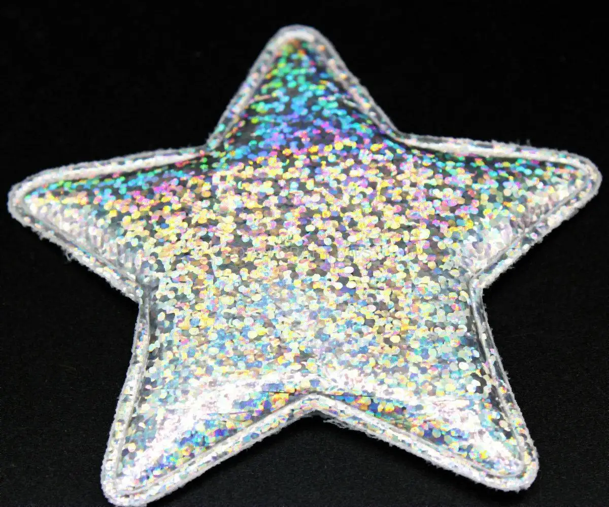 120pcs 80mm silver star Cloth Applique Garment Shoes Hats Ornament Padded STAR Applique 3