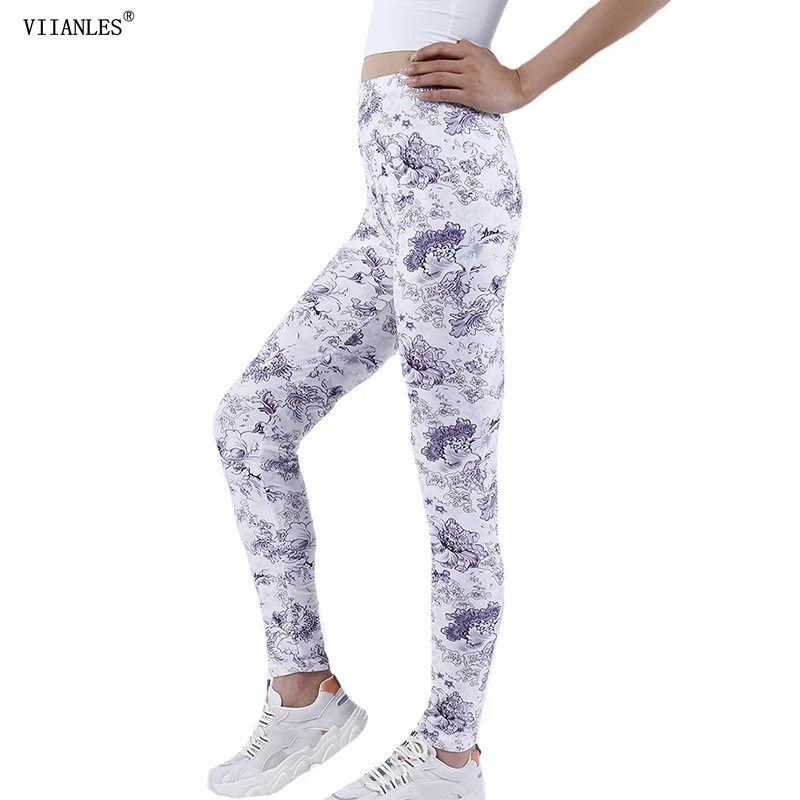 Viianles calças legging esportivas femininas, leggings de cintura alta com estampa para treino de corrida casual acitve