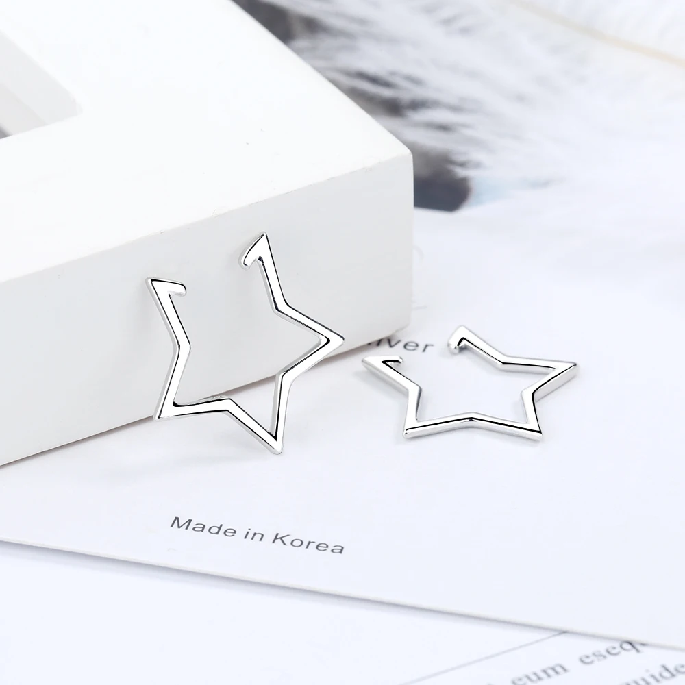 925 Sterling Silver Hollow Out Geometric Five-pointed Star Ear Cuff Clip Earring for Women Fine Jewelry Brincos Dropshipping