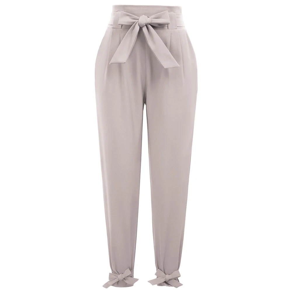 Grace Karin Vrouwen Cropped Papieren Zak Taille Broek Casual Solid Taille Belted Slim Potlood Broek Kantoor Dame A35