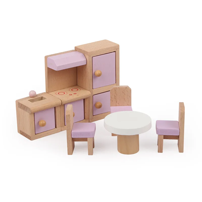 22pcs Miniature Furniture for dolls house Wooden dollhouse Furniture set Educational Pretend Play toys Children girls gifts