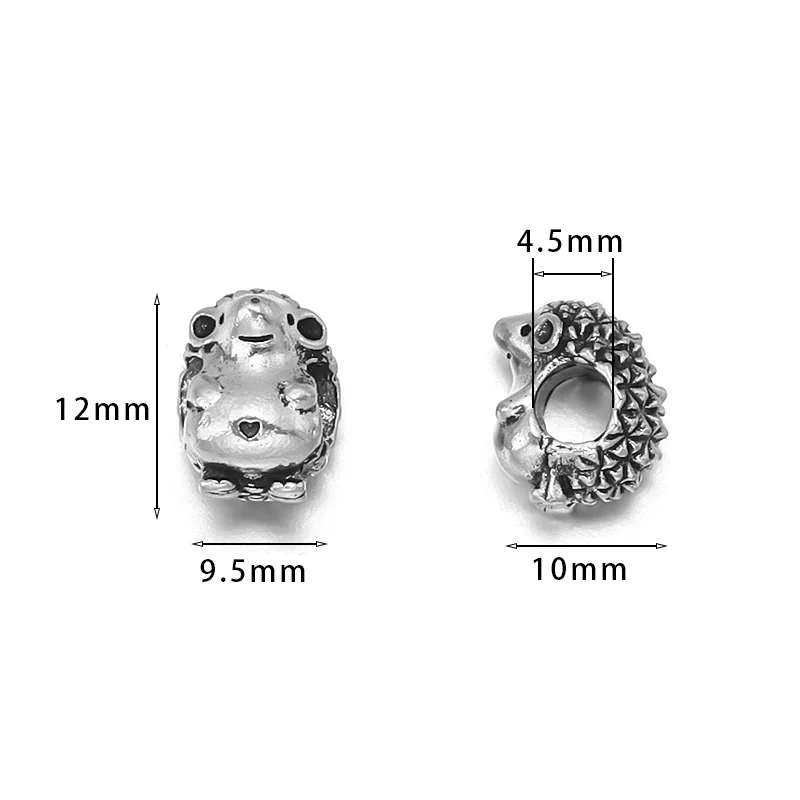 SAUVOO 10pcs/lot Alloy Beads Hedgehog Bead Charm Big Hole Beads Fit Bracelet Bangle Necklace Women DIY Jewelry