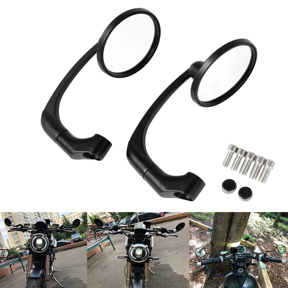 Motorcycle Rearview Side Mirror with 8/10mm Screws Universal Round Retro Modified Motorbike Cafe Racer Rear view Mirrors