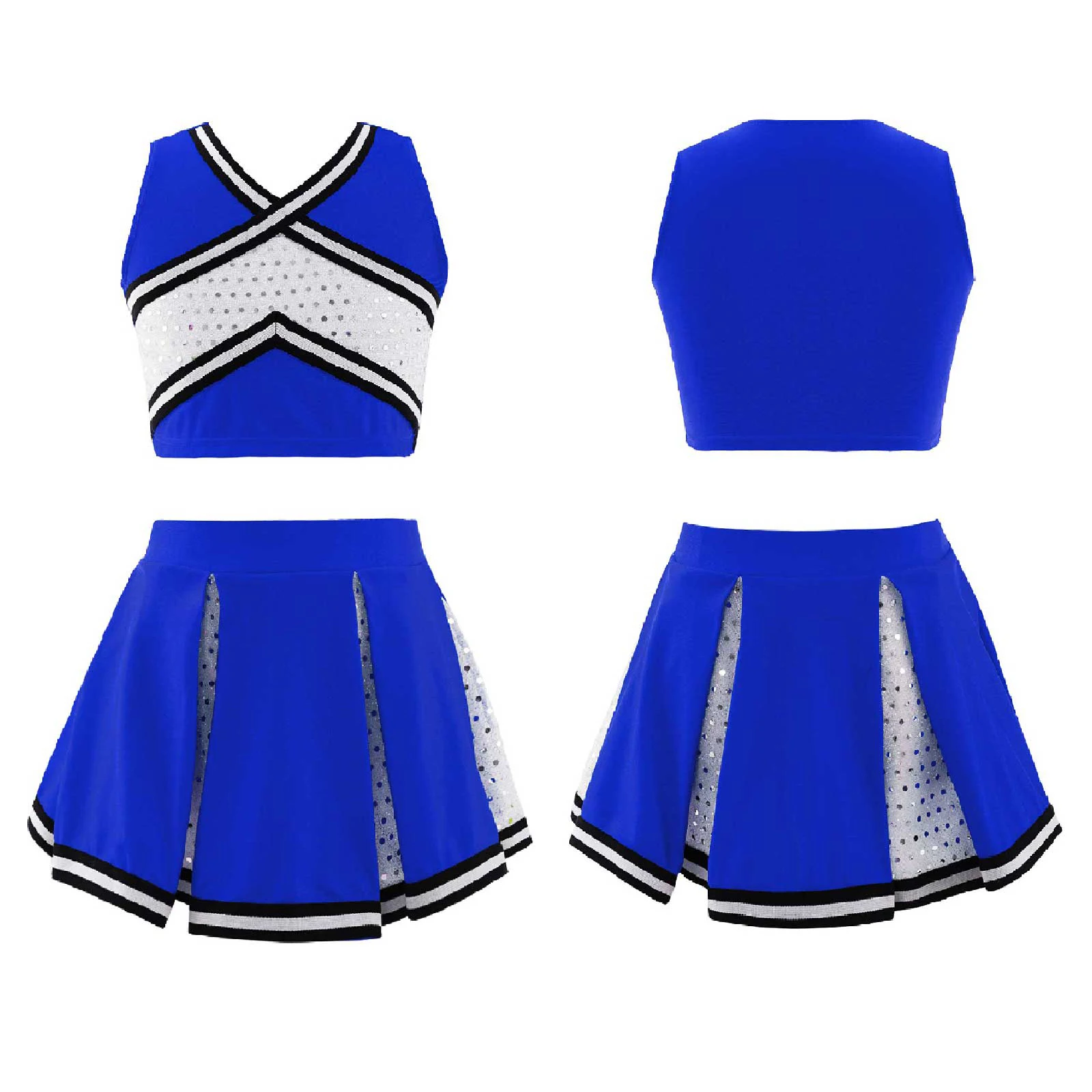 

FEESHOW Kids Girls Cheer leader Uniform Outfit Sets High School Cheerleading Costume Halloween Carnival Cosplay Fancy Dress Up