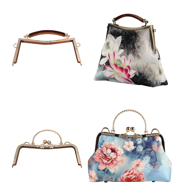 1Pc Deepeel Retro Square Embossed Bag Handles Metal Handmade Sewing Brackets Kiss Clasp Handbag Purse Frame Handle Accessories