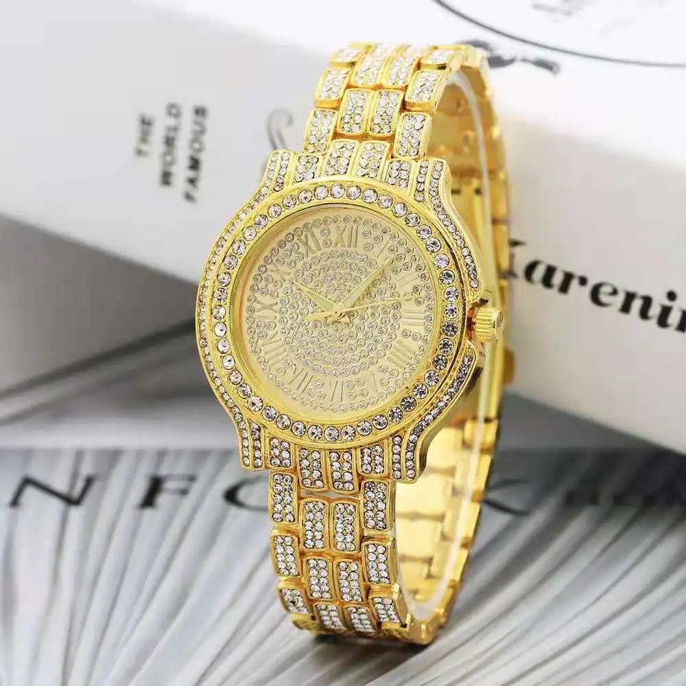 Watches for Men Women Luxury Hiphop Iced Out Watch clocks Gold Rhinestone Quartz Wristwatch Relogio Masculino Groomsmen Gifts