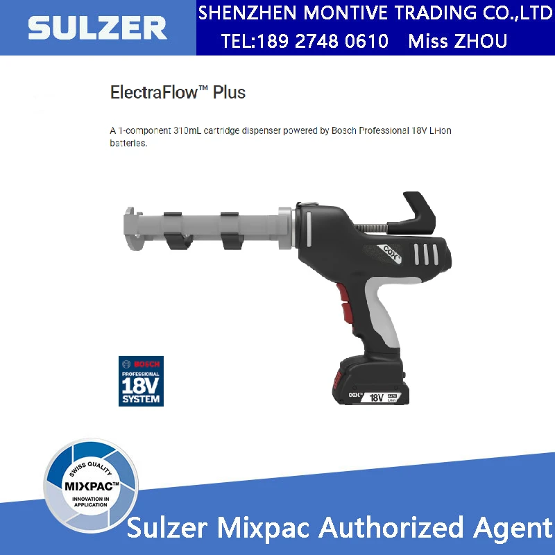 

SULZER COX ElectraFlow Plus A 1-Component 310mL Cartridge Dispenser Powered By Bosch Professional 18V Li-ion Batteries