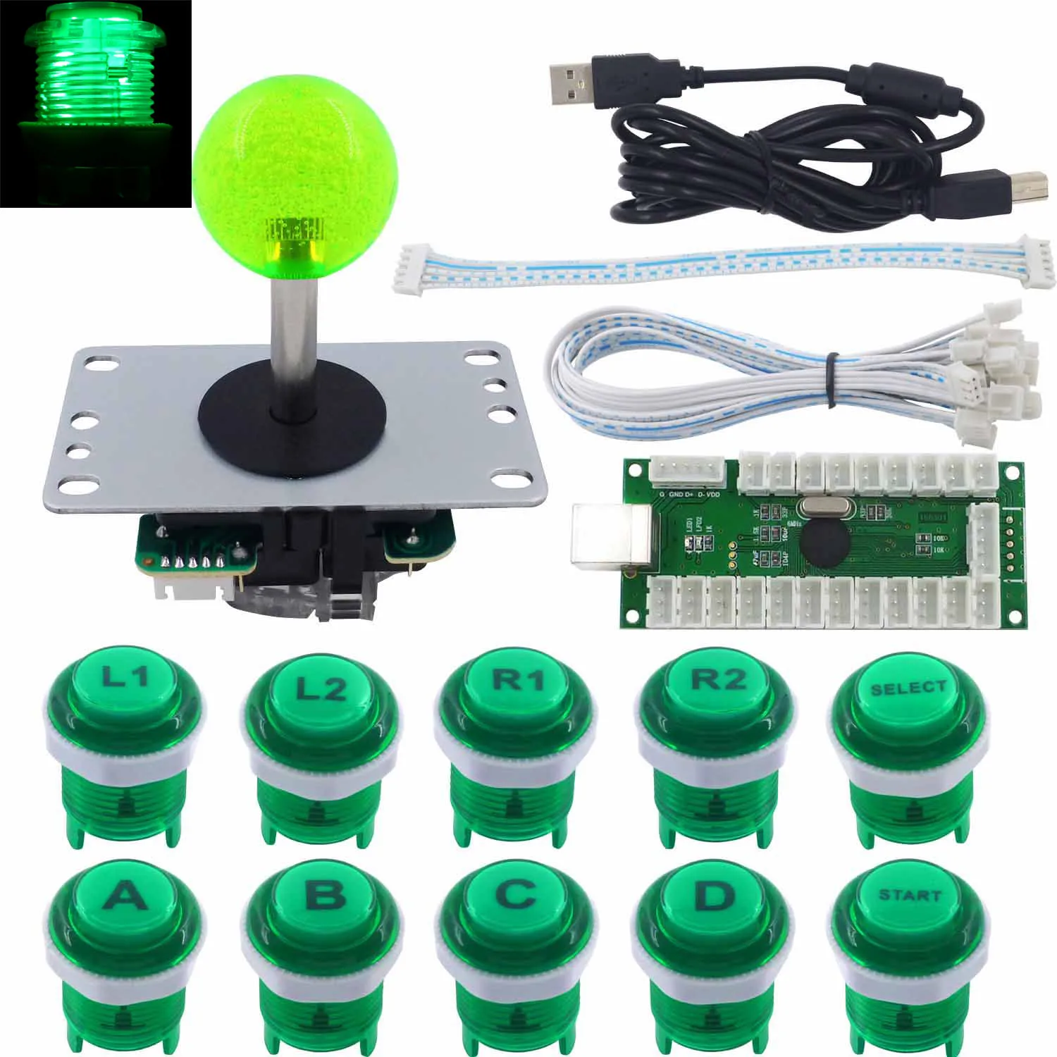 SJ@JX Arcade Game LED DIY Kit Controller Cherry MX Microswitch Button 4&8 Joystick for PC MAME Raspberry Pi Retro