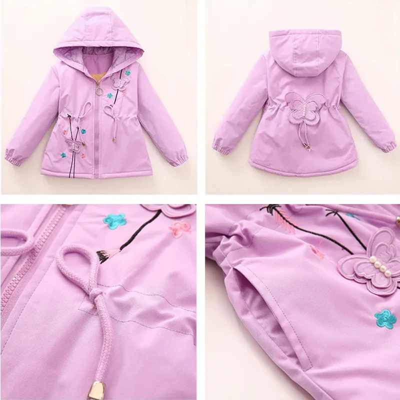 3 4 6 8 10 12 Years Kids Jacket New Autumn Windbreaker Coat For Girls Hooded Outerwear Plus Velvet Warm Winter Children Clothing