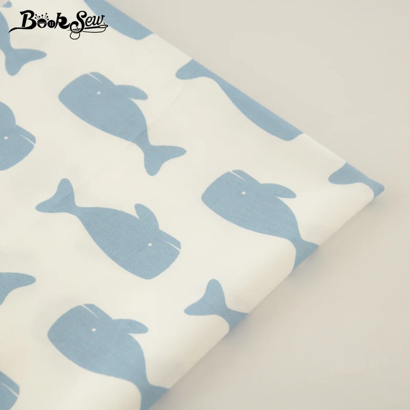 New arrivals White Cotton Fabric Fat Quarter Blue Whales Designs Home Textile Material Patchwork Crafts Quilting Sewing
