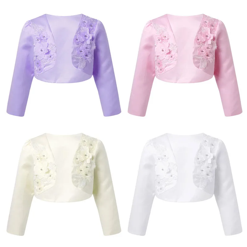 Bolero infantil feminino com flores, casaco para meninas de 1 a 9 anos, casamento, princesa, jaqueta de festa de aniversário