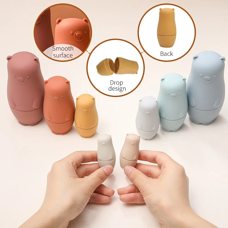 4PCS  Baby Silicone Matryoshka Doll Cute Bear Shape Russian Nesting Dolls Poupee Russe Kids Early Educational Toy Children Gifts