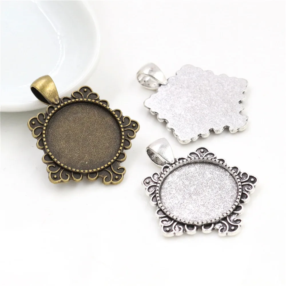 

10pcs 20mm Inner Size Antique Silver Plated And Bronze Colors Fashion Style Cabochon Base Setting Charms Pendant