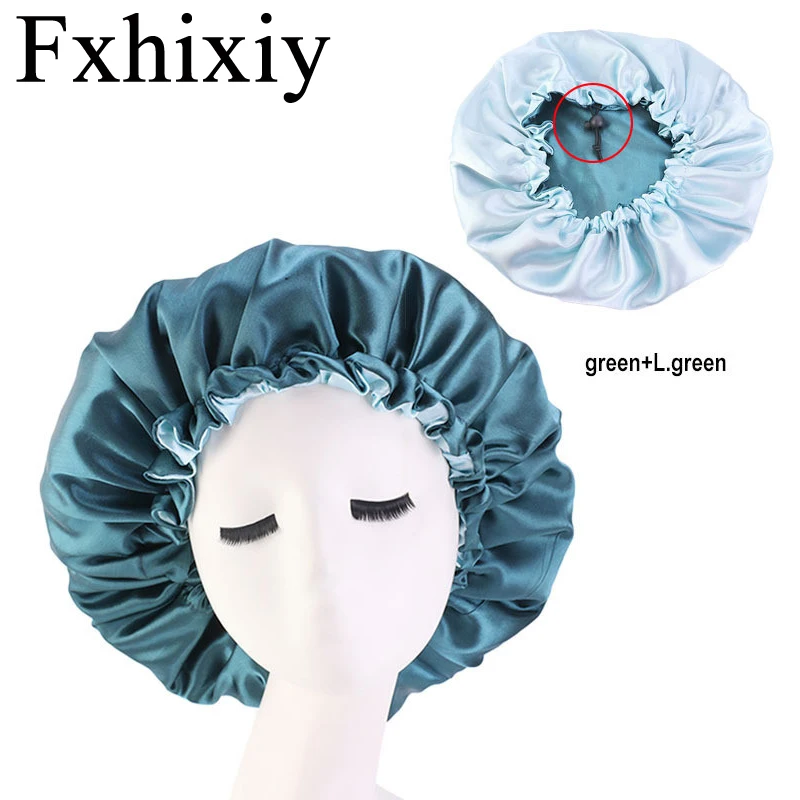 

New Reversible Satin Bonnet double layer adjustable Sleep Night Cap Head Cover Headwrap Hat for For Curly Springy Hair Black