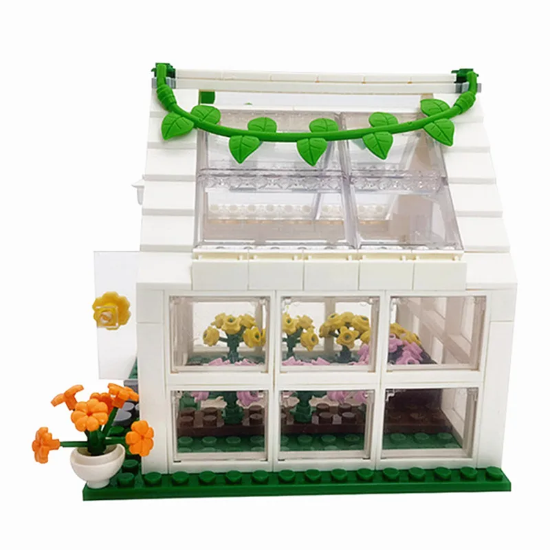 Compatible City Friends Building Bricks Greenhouse Base MOC Glass Flowers House Blocks Toys for Kids Boy Girl Birthday Xmas Gift