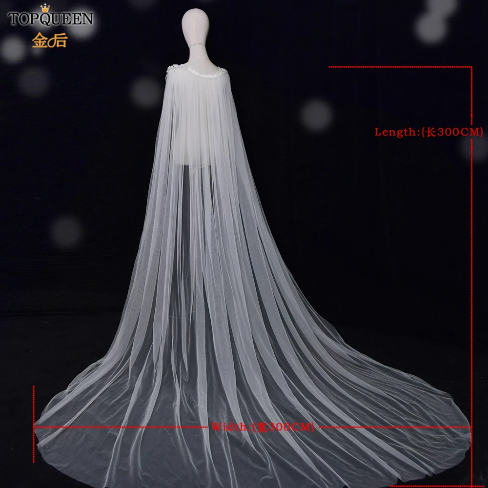 TOPQUEEN G21 Bridal Shawl Robe New Cape Veil Tulle Wraps Lace Appliqued Wedding Bolero Women Plus Size DIY Jakets for Wedding