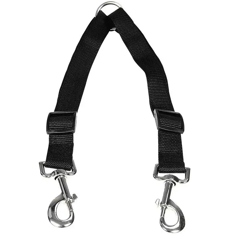 Dual Double Dog Leash Coupler Suits All Dog Leash Two Dogs Adjustable Splitter  Black