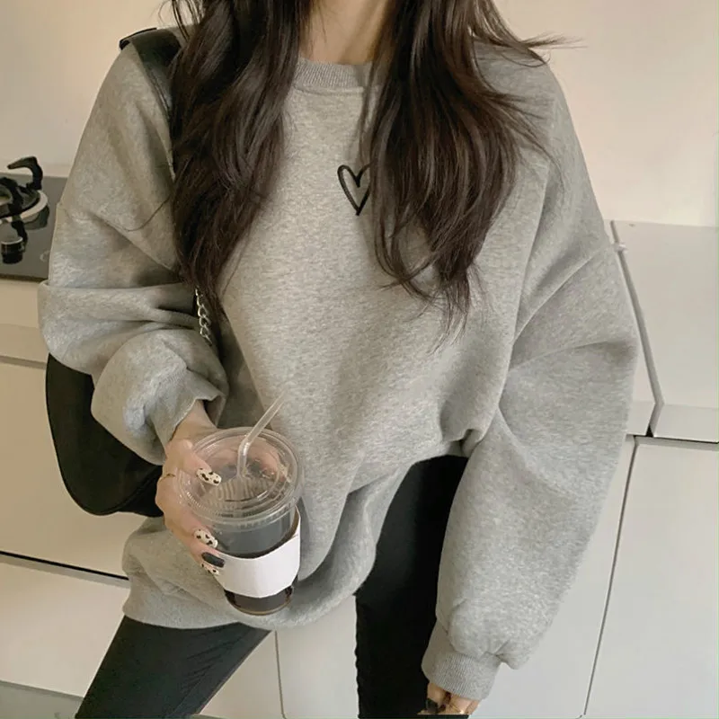 Hoodies Vrouwen Esthetische Losse Luie Herfst Nieuwe Koreaanse Stijl Leisure O-hals Lange Mouwen Chic Alle-Match Eenvoudige Dames Sweatshirts