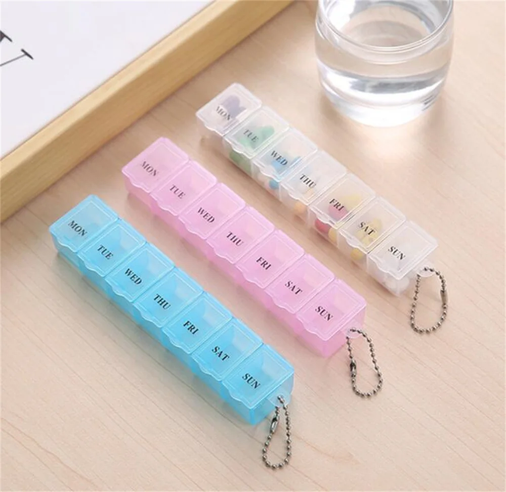 New 100pcs/lot Weekly Pill Organizer BPA Free Travel 7 Day Pills Box Case with Spring Open Vitamins Holder