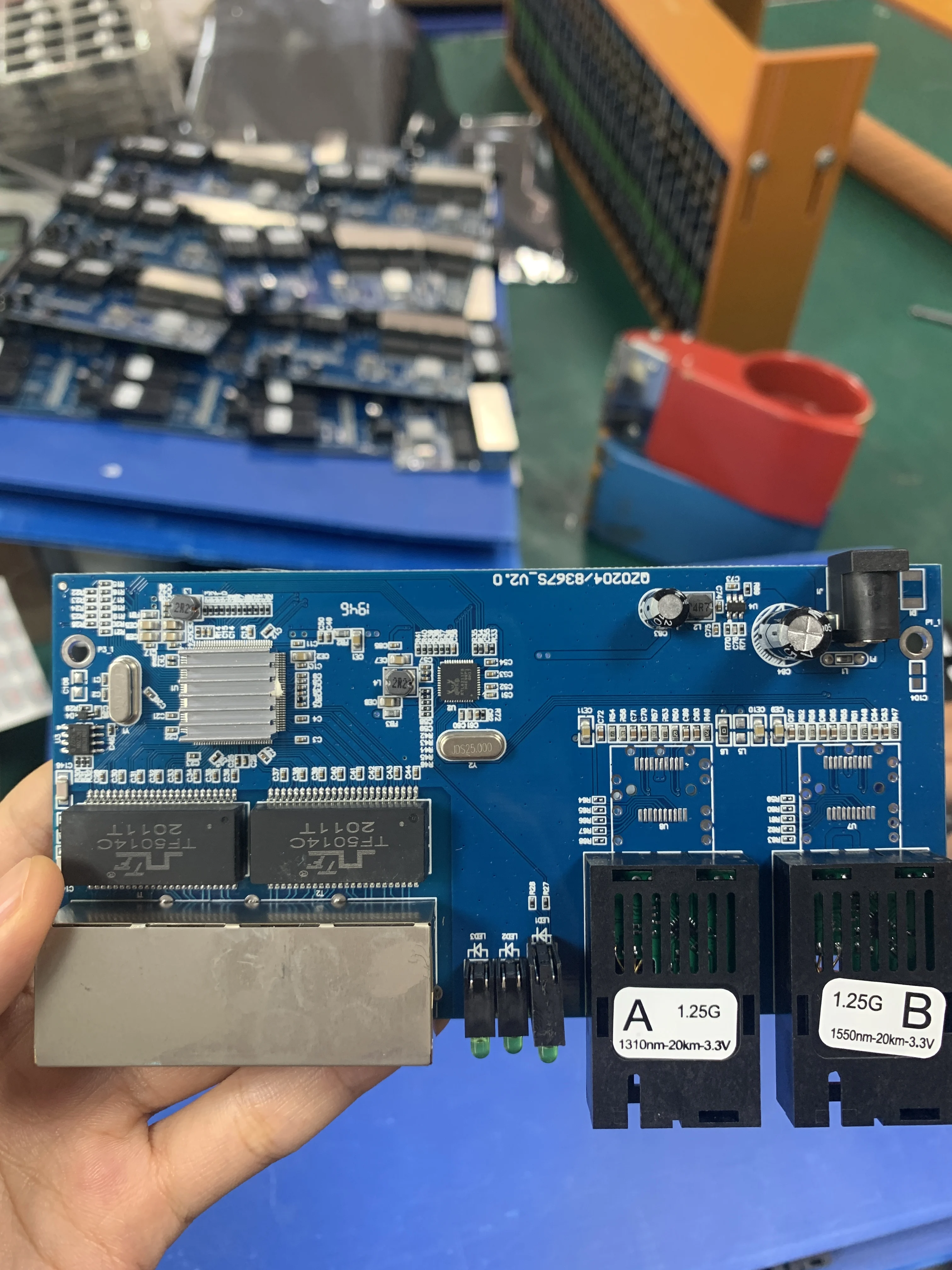 Wanglink-Fiber Optical Media Converter, Fiber Switch, 4 RJ45, UTP, 2 SC, 10/100/1000M, PCBA