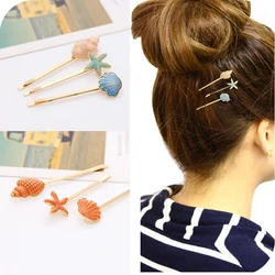 Summer Ocean Shell Starfish Hair Clip Pin Metal Hair Clips For Women Girl Scrunchies Hair Pins Handwear Beach Jewelry Gifts