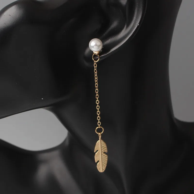 Long Tassel Dangle Earrings for Women Simulated Pearls Top Leaf Feather Pendants Drop Earrings Brincos Bijoux boucle d\'oreille