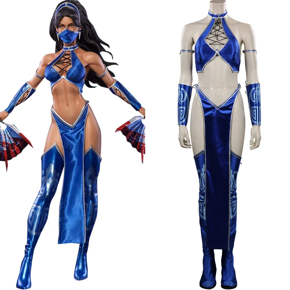 Mortal Princess Kitana Dress Cosplay Sub-Zero Uniform Suit Halloween Carnival Armband+Bottoms+Leg Cover+Mask+Top+Wristlet