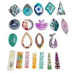 Rectangle Flowers Patterns Resin Plastic Acetic Acid Eardrop Diy Material Pendant Necklace Earring Charms Jewelry Making 6pcs