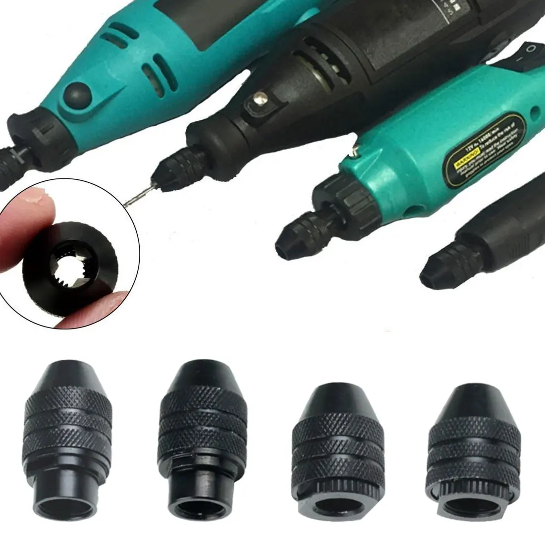 Mini Multi Keyless Drill Chuck Adapter Collet ScrewDriver 0.5-3.2mm Quick Change Cartridge on Screw DriverThree-Jaw for Dremel