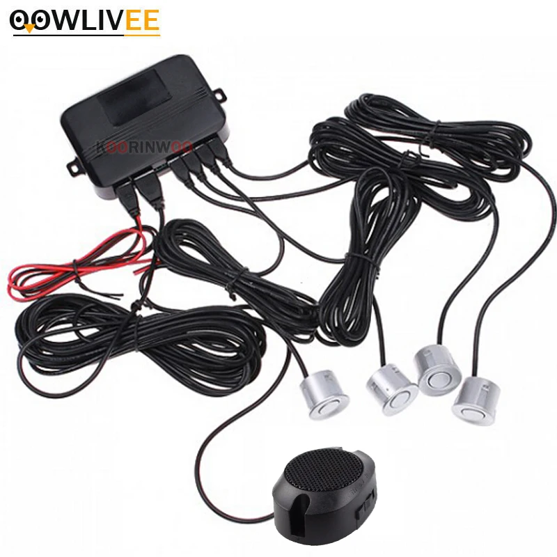 OOWLIVEE Adjustable Sound System Car Parking Sensor 4 Reverse Back up Black/White/Grey Step Buzzer 12V Radar Detector Parktronic