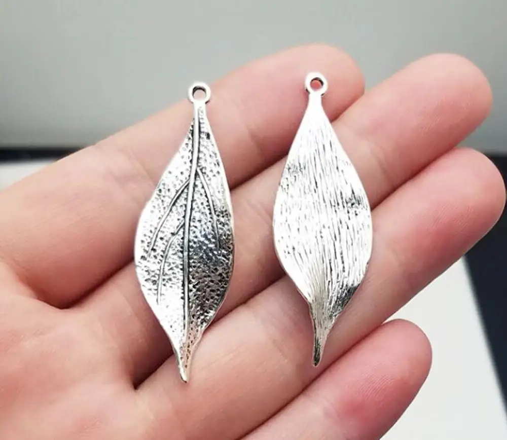 15pcs/lot--49x16mm Antique Silver Plated Twisted Leaves Charms Leaf Pendants DIY Earring Supplies Jewelry Making Accessories