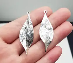 15pcs/lot--49x16mm Antique Silver Plated Twisted Leaves Charms Leaf Pendants DIY Earring Supplies Jewelry Making Accessories