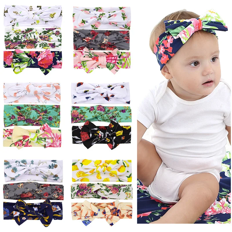 

3 piece/set Cute Baby Print Headband Bow Girls Rabbit Ear Hairbands Knot Bows Kids Turbans Faixa Cabelo Para Bebe Hair Accessory