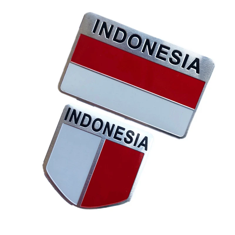 Indonesia Flag Badge Thin Aluminium Label Emblem Chrome Car Styling Sticker Shield Decal National Flag Symbol