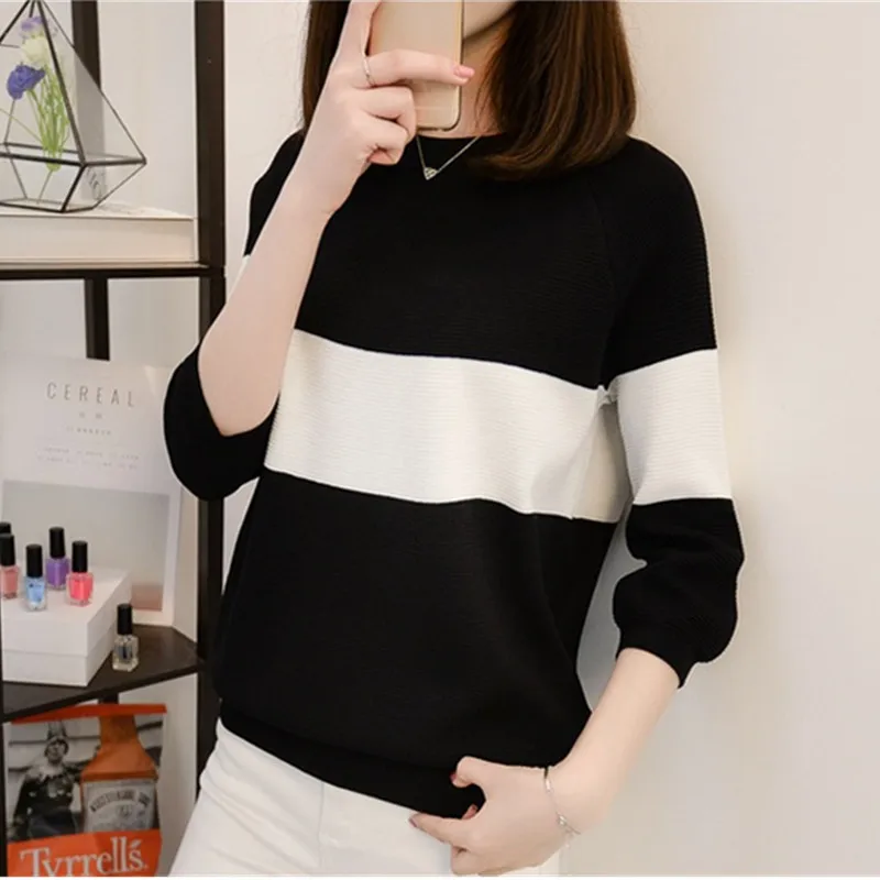 UHYTGF Autumn T-shirts for women fashion ice silk knit pullover loose tops women three-quarter sleeves elegant women t shirt 530