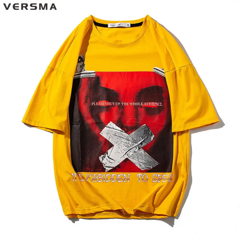 

VERSMA American Streewear Portrait Print Short Sleeve Top Tee Shirt Men Summer High Street Slim Fit Couple T-shirt Dropshipping