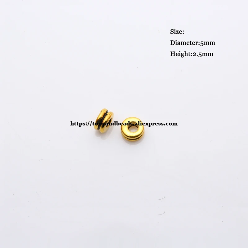 (50 Stück / Los!) Europäischer Spacer-Charm-Verbinder, Crimp-Endperlen aus Legierung in Antikgoldfarbe, geeignet für die Armbandherstellung. – Detail 34