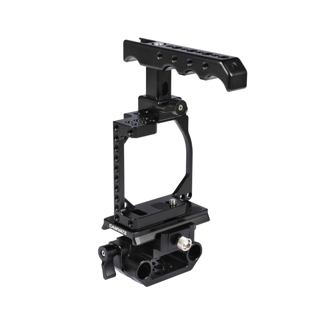 CAMVATE Camera Full Cage With Manfrotto QR Plate & NATO Cheese Handle & 15mm Railblock For Sony A6000 A6300 A6400 A6500 A6600 4K