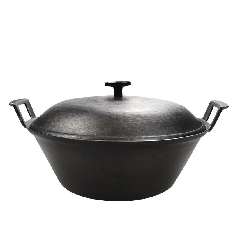 WOK Cast Iron Pot Cooking Wok Frying Pan Soup Pot Uncoated Casserole Cookware Chinese Gas Cooker Kitchen Restaurant  Stew Pot