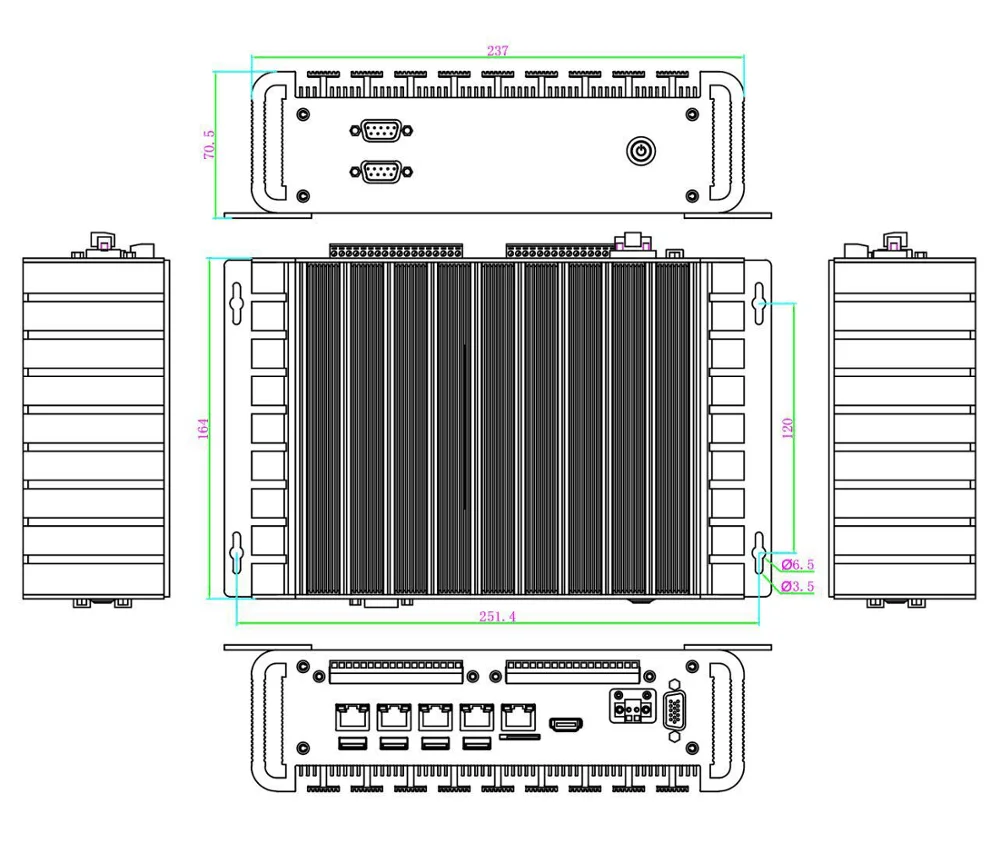 Intel 6th Gen Core I3/I5/I7 5LAN RJ45สนับสนุน POE Embedded Fanless Computing Solution Gateway