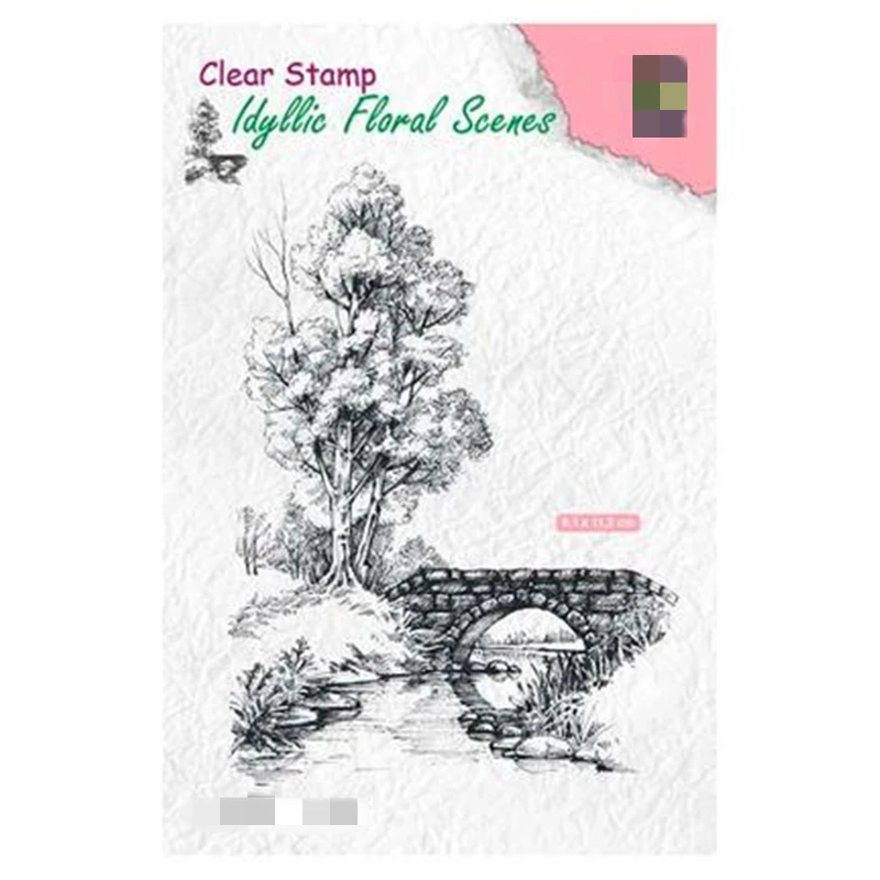 Floral Scene with Stream Bridge Transparent Clear Silicone Stamp/Seal for DIY Scrapbooking/photo album Decorative clear stamp