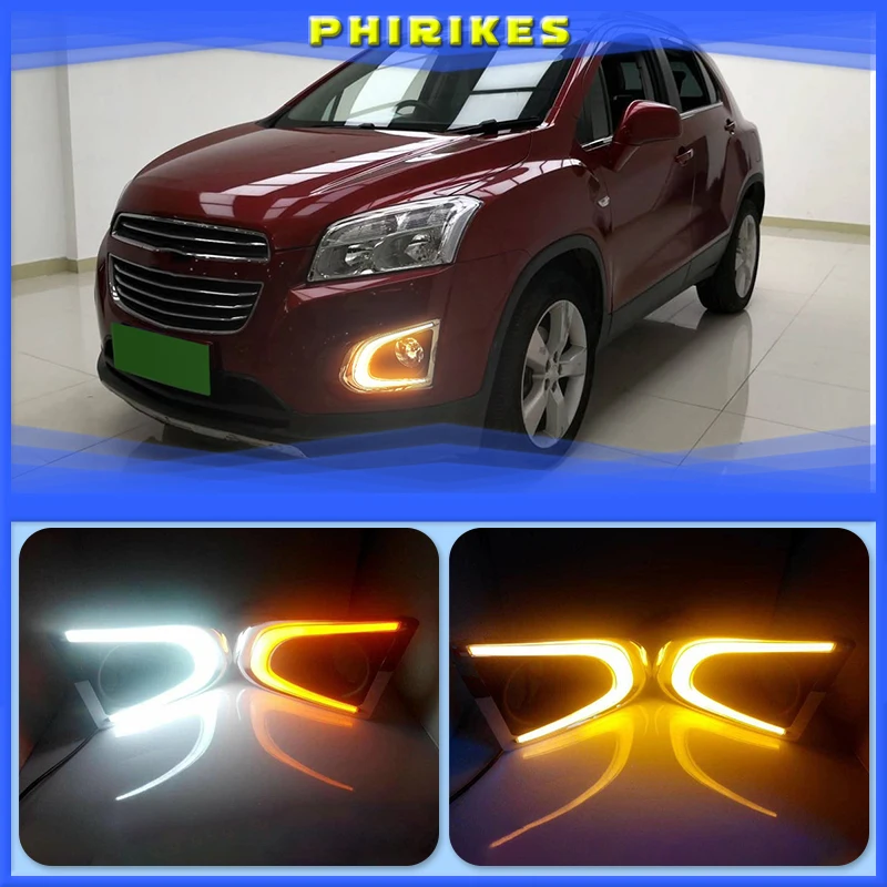 

1 set For Chevrolet TRAX Chevy 2014 2015 LED DRL Daytime Running Lights Daylight With yellow turn signal and fog lamp hole