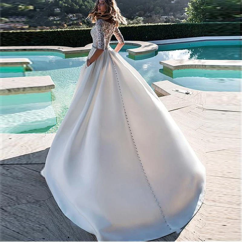 Vestidos De novia De satén De media manga, ropa De boda De satén, línea A, elegante, personalizada, Formal, en línea, 2020