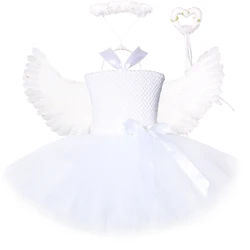 White Angel Tutu Costume for Girls Princess Fairy Cosplay Dress with Wings Halloween Costumes for Kids Girl Clothes Outfit 1-14Y