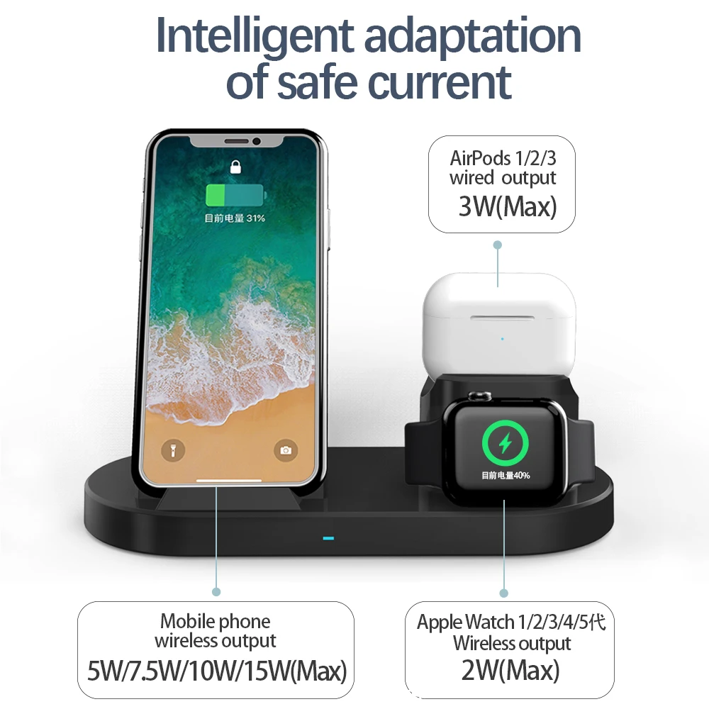 3 in 1 Fast Wireless Fast Charger 10W For iPhone11 Pro XR XS  Apple Watch 2 3 4 5 AirPods Pro 3 2  Charging Station