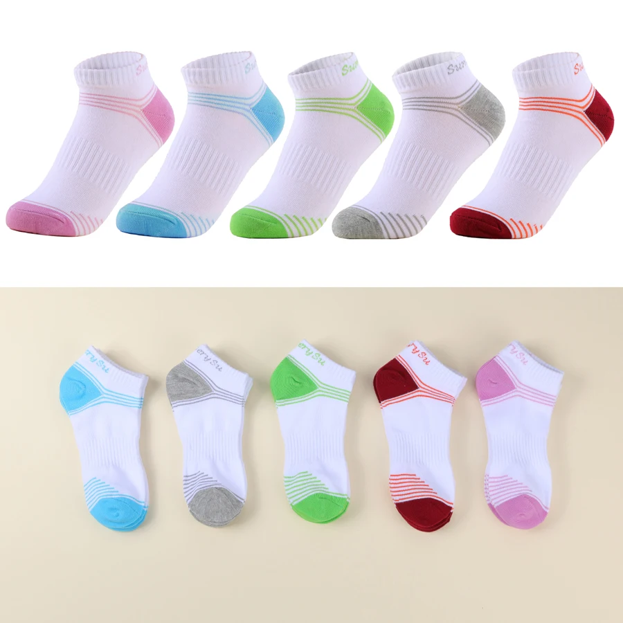 2 Pairs/Lot Sports Socks Women Cotton Short Athletic Running Outdoor Cotton White Cute Stripe Colorful Ankle Travel 5 Colors