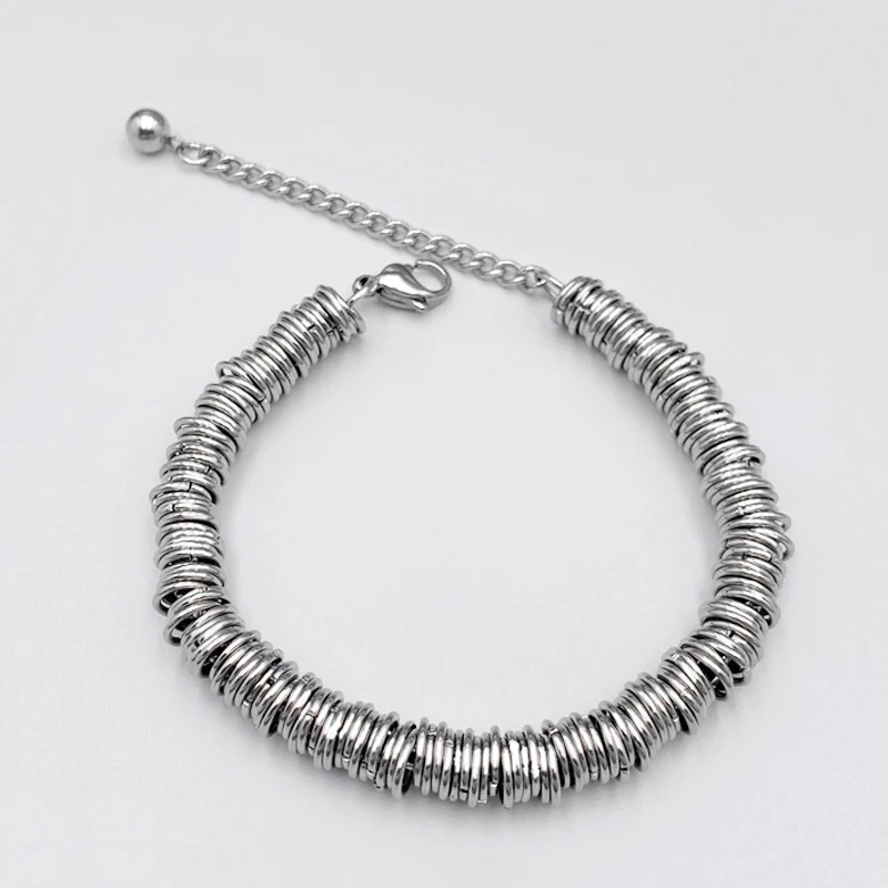 Multi Layer Round Circle Stainless Steel Bracelet for Women Silver Color Wheat Box Chain Bangle Bracelet Jewelry Bracelet 18+5cm