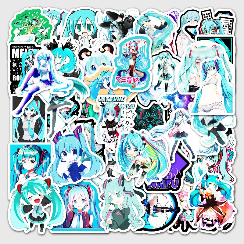 50Pcs Japanese Comic Cartoon Hatsune Miku Graffiti Stickers Luggage Laptop Motorcycle Car Decoration Stickers